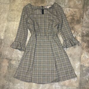 gypsies and moon dust plaid 70s inspired square neck office dress size small